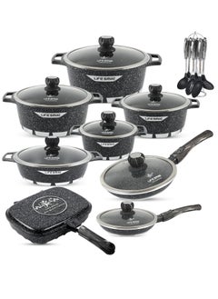 Buy LIFE SMILE Cookware Set Granite Stone - Pots and Pans set Multi Layer Granite Non Stick Coating Cookware Sets 100% PFOA FREE, Kitchenware Cooking Sets and Frying Pans (Black (23 Pieces)) in UAE