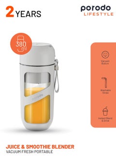 اشتري Porodo LifeStyle Vacuum Fresh Portable Juicer & Smoothie Blender 380mL 1500mAh - White في الامارات