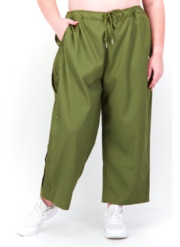 Buy Women Plus Size Brand Logo Track Pants, Olive in UAE