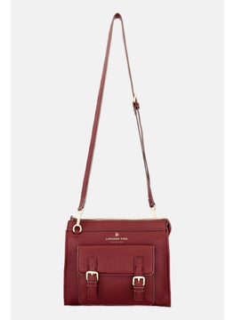 Buy Women Brand Logo Crossbody Bag 20 H x 24 L x 8 cm, Maroon in UAE