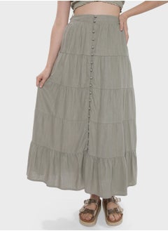 اشتري Button Detail Tiered Hem Skirt في الامارات