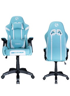 Buy Gaming Chair Office Chair PU Leather with Adjustable Headrest and Lumbar Pillow Blue in Saudi Arabia