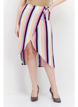 اشتري Women Stripe Wrap Skirt, Orange Combo في الامارات