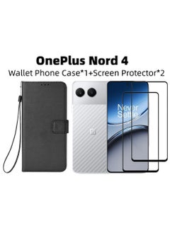 اشتري [1+2 Sets] For OnePlus Nord 4 5G Case Cover & Screen Protector Flip PU Leather Wallet Case with Card Holder,2 Pack glass screen protector في السعودية