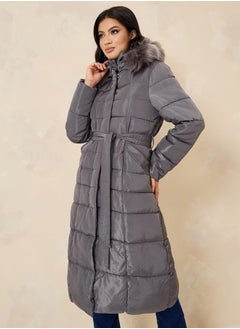 Buy Regular Fit Hooded Padded Midi Coat in Saudi Arabia