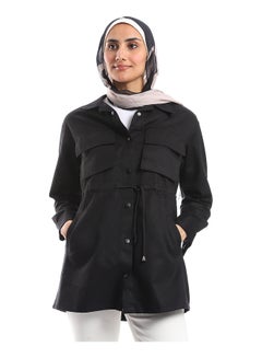 اشتري Turn Down Collar Adjustable Drawstring Jacket - Black في مصر