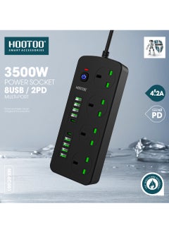 Buy Power socket MX-EC001 with four triple ports and 10 USB ports, eight of which are of the type USB-A and two of the type USB-C PD , 3 meter length, with a power of 3500W and safety button black. in Saudi Arabia