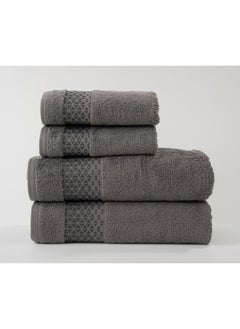 Buy Towel 4 Piece Bathroom  Set - TRIANGLE - 500 GSM - 100% Cotton Terry - Jacquard Border- 2 Bath  70X140 cm & 2 Hand  50x90 cm- Luxury Touch - Extra Absorbent-Gray in Saudi Arabia