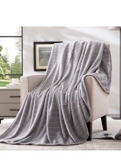 Buy COOLBABY Plush Throw Blanket Super Soft Fuzzy Warm Blanket 330 GSM Lightweight Fluffy Cozy Luxury Decorative Stripe Blanket for Bed Couch  50"* 60" Grey in UAE