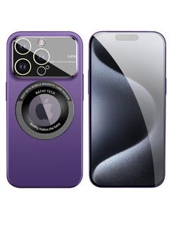 Buy Magnetic Matte PC Case for iPhone 15 Pro, MagSafe Compatible, Camera Lens Tempered Glass Protection, Compatible with (2023) iPhone 15 Pro 6.1 Inch Cover-Purple in Egypt
