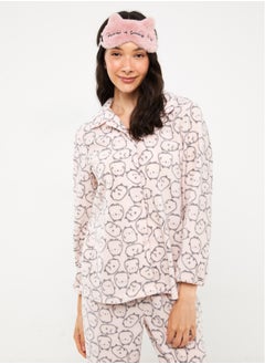 Buy Shirt Collar Patterned Long Sleeve Fleece Women's Pajamas Set in Egypt