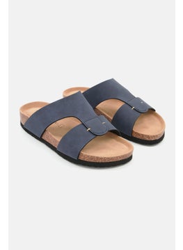 Buy Men Slip On Leather Cork Sandals, Navy Blue in Saudi Arabia