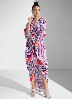 Buy Tie Detail Printed Dress in UAE