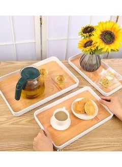 اشتري Plain rectangular wooden serving tray for coffee table drinks, reusable, 2-piece, white في مصر