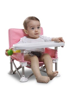 اشتري Baby Folding High Chair for Eating, Portable Child Little Dining Chair with Straps, Compact Booster Seat with Tray, Easy Go Safety Lightweight Booster Seat, Great for Travel (Pink) في الامارات