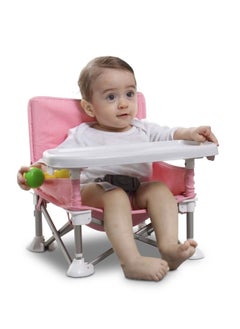 Buy Baby Folding High Chair for Eating, Portable Child Little Dining Chair with Straps, Compact Booster Seat with Tray, Easy Go Safety Lightweight Booster Seat, Great for Travel (Pink) in UAE