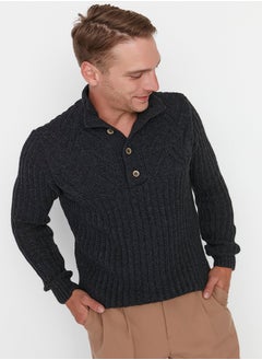 Buy Anthracite Slim Fit Half Fisherman Buttoned Knitwear Sweater TMNAW22KZ0327 in Egypt