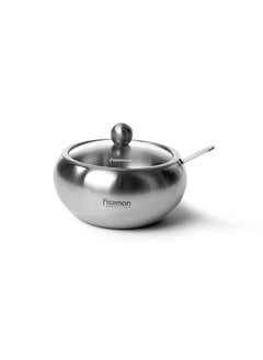 Buy Fissman Stainless Steel Sugar Bowl With Glass Lid And Spoon in Saudi Arabia