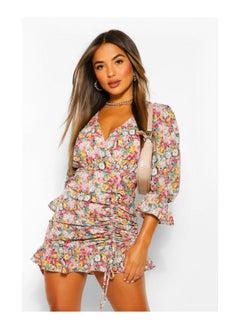 Buy Petite Floral Ruched Wrap Dress in UAE