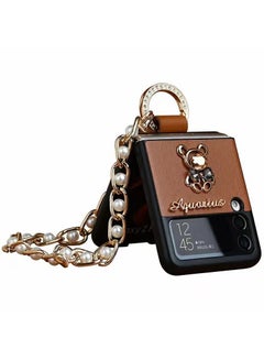 Buy Frusde Leather Case Compatible with Samsung Galaxy Z Flip 4 with Chain Lanyard for Women Girls Slim Shockproof Case Galaxy Z Flip 3 Brown in Saudi Arabia