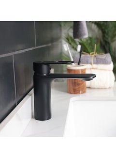 Buy Dito Basin Mixer Tap With Pop Up Waste & Flexible Pipe Brass Single Handle Basin Mixer, Bath Faucet, Sink Faucet With Matted Color For Bathroom L 15.5 x H 16 Cm Black in UAE