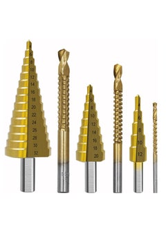 Buy 6 Pieces Titanium Coated Drill Bit Set 3pc Step Drill Bit 4-12mm 4-20mm 4-32mm 3pc Twist Drill Bit 3mm 6mm 8mm for DIY Plastic Wood Metal Aluminum Copper Drilling in UAE