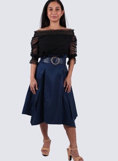 Buy Women's Midi Poplin Pleated Skirt with Belt in Uniform Blue in UAE