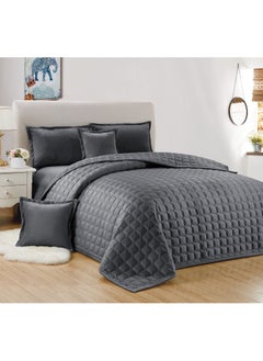 Buy 4 Pieces Solid Color Comforter Set For All Season Single Size 160 X 210 Cm Velvet Bedding Set Classic Double Side Square Stitched Design Grey in Saudi Arabia