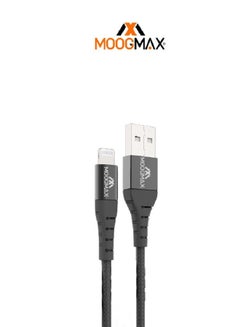 Buy USB-A to lightning nylon-braided charging and sync cable 1M supports fast charing certificated from Apple black from Moogmax in Saudi Arabia