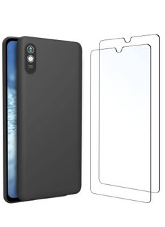 Buy Ultra Thin Silicone Case for Xiaomi Redmi 9A – Black + 2-Pack Tempered Glass Screen Protector, Anti-Scratch, Full Protection for Redmi 9A in UAE