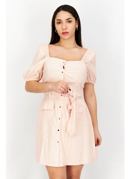 Buy Women Belted Plain Mini Casual Dress, Pink in UAE