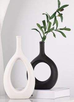 DACOSTIC Hollow Ceramic Vase Set of 2 for Modern Home Decor, White