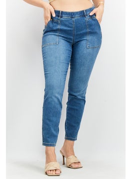 Buy Women Slim Fit Low Rise Ankle Stretchable Jeans, Mid Blue in UAE