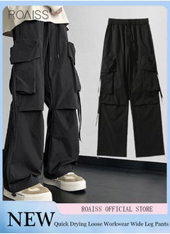 اشتري Men's Casual Loose Fitting Quick Drying Overalls Wide Leg Pants With Elastic Waist Design With Multiple Pockets Outdoor Sports Daily Versatile Pants في السعودية