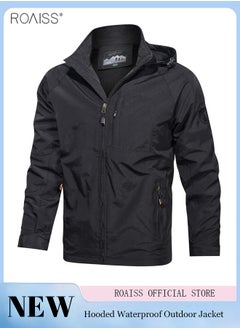 Buy Men's Casual Waterproof Jacket Zipper Closure Hood Windproof Coat Pockets at Sides and Chest in UAE