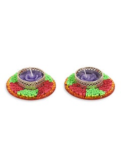 Buy 2-Piece Decorative Paper Quilling Diya Set with Purple Rose Candles, Multicolour in UAE