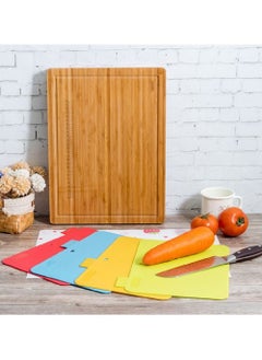 Buy Thick 5 Pieces Set Bamboo + Plastic Cutting Board in UAE