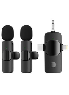 Buy Wireless Lavalier Microphone 3 in 1 for iPhone iPad iPhone 15 USB C Smartphone Computer Camera, Plug and Play Intelligent Noise Reduction Mini Mic for Vlog YouTube TikTok Live Streaming (Dual MIC) in UAE