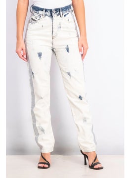 اشتري Women Straight Fit High Waist Non Stretch Denim Jeans, White في السعودية