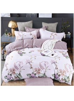 اشتري Printed Comforter Set 4-Pcs Single Size All Season Decorated Reversible Single Bed Comforter Set With Super-Soft Down Alterntaive Filing,Purple Grey في السعودية