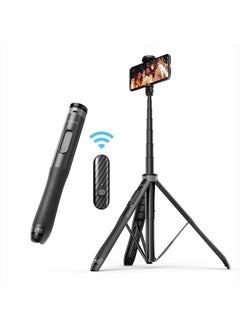 اشتري 51" Selfie Stick Tripod, All in One Extendable Phone Tripod Stand with Bluetooth Remote 360° Rotation for iPhone and Android Phone Selfies, Video Recording, Vlogging, Live Streaming, Black في الامارات