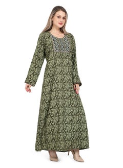 اشتري EMBROIDERD AND PRINTED GREEN COLOUR CASUAL ARABIC KAFTAN JALABIYA DRESS في السعودية