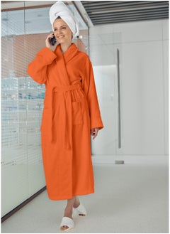 Buy 380 GSM Unisex Cotton Fleece Bathrobe Skin-friendly Breathable Nightgown Simple Hooded Home Clothes Orange in UAE