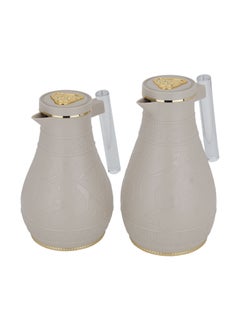 Buy Cream Beige Thermos Set With Islamic Engraving Acrylic Handle Two Piece in UAE