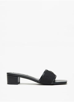 اشتري Women's Solid Slip-On Sandals with Block Heels and Metallic Accent في الامارات