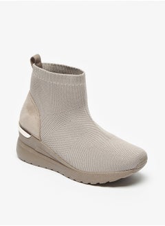 Buy Textured Slip-On Ankle Boots with Pull Tabs in UAE