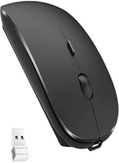 اشتري Generic Bluetooth Wireless Mouse, Dual Mode Slim Rechargeable Wireless Mouse Silent Cordless Mouse with Bluetooth 4.0 & 2.4G Wireless, Compatible with Laptop, PC, Windows Mac Android OS Tablet (Black) في مصر