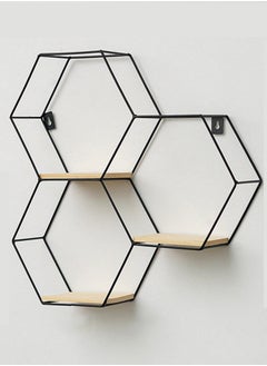 Buy Hexagonal Wall Storage Rack Set – Three Irregularly Shaped Floating Shelves for Living Room and Home Decor (Black) in UAE