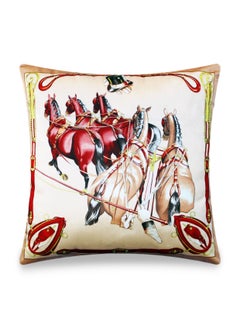 Buy Yellow Velvet Cushion Cover, Hermes Inspired Horse Printed Decorative Pillow, Vintage Home Décor Throw Pillow Cover,  45 x 45 CM in UAE