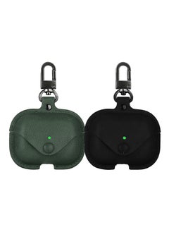 اشتري YOMNA Protective Leather Case Compatible with AirPods Pro 2 Case, Wireless Charging Case Headphones EarPods, Soft Leather Cover with Carabiner Clip (Dark Green/Black) - (Set of 2) في الامارات